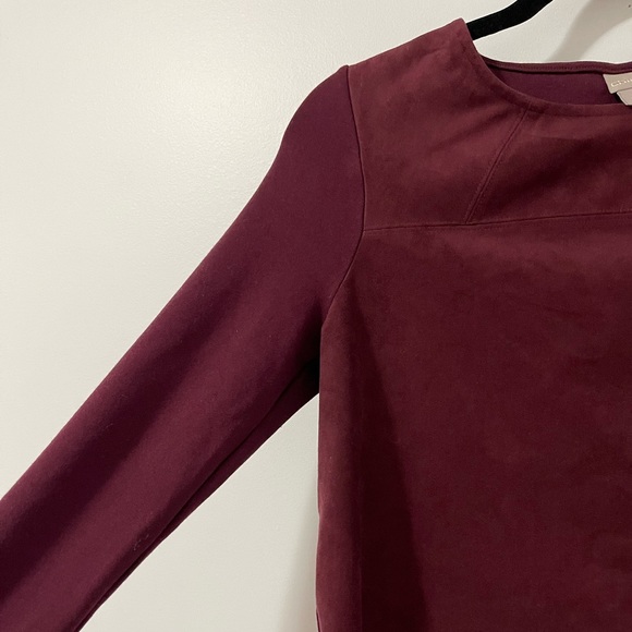 Chico's Burgundy Faux Suede Front Knit Long Sleeve Career Casual Tunic Top 0P - Picture 5 of 8